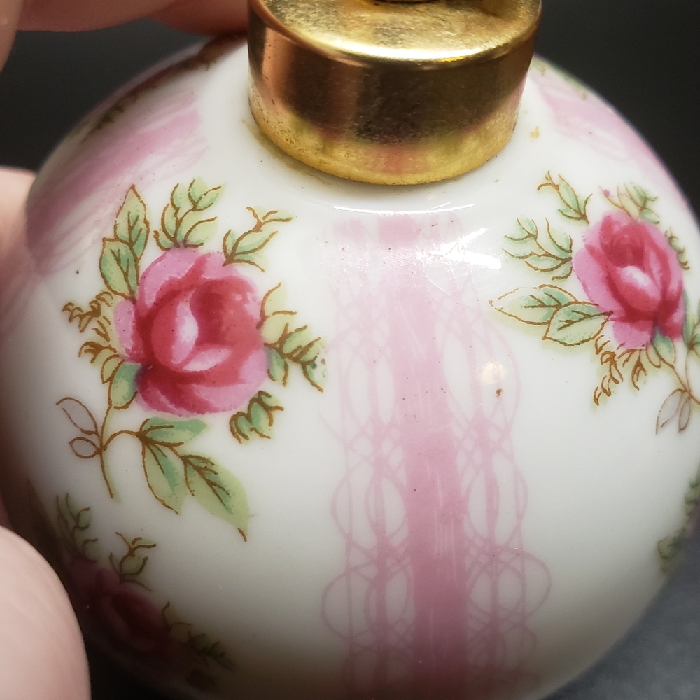 Vintage Round Ceramic Pink Flower Perfume Bottle - Picture 5 of 11